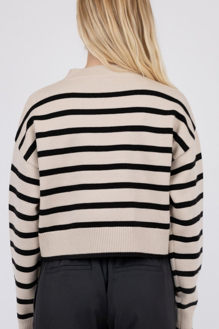 Neo Noir - Rebekka Stripe Knit blouse - Sand Strikbluser