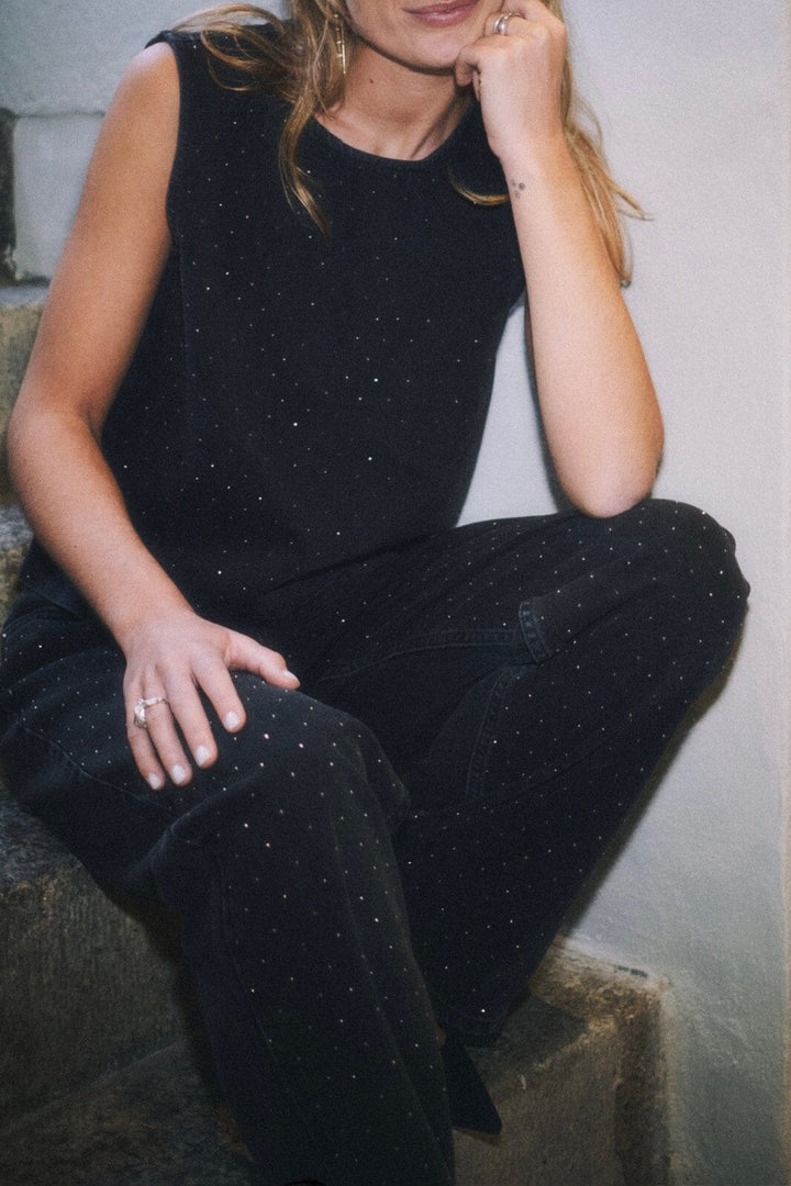 Neo Noir - Rissa Bedazzled Denim Top 164461 - 100 - Black Toppe
