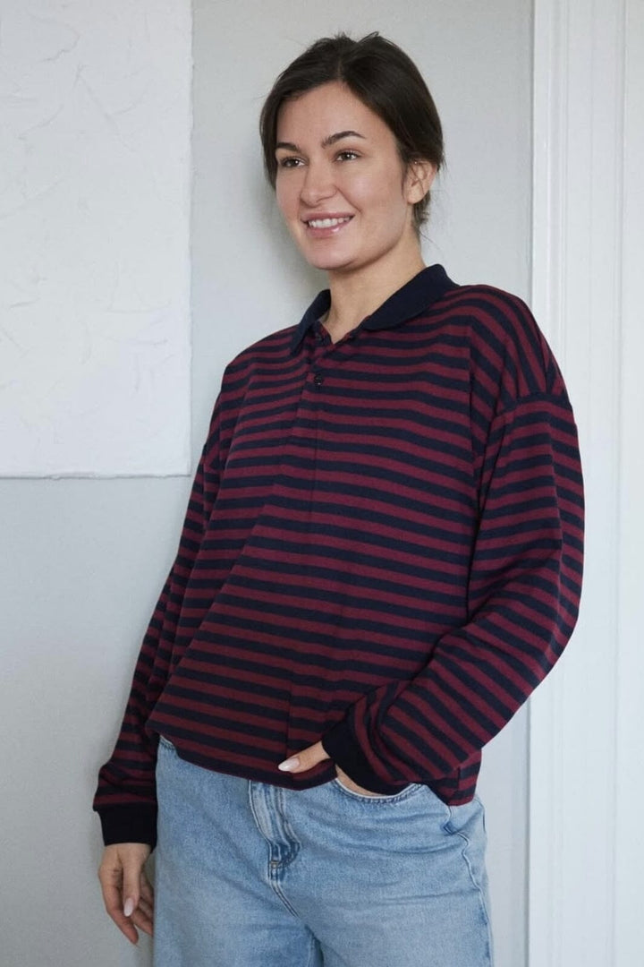 Neo Noir - Sara Wide Stripe Polo Blouse 164258 - Navy Bluser