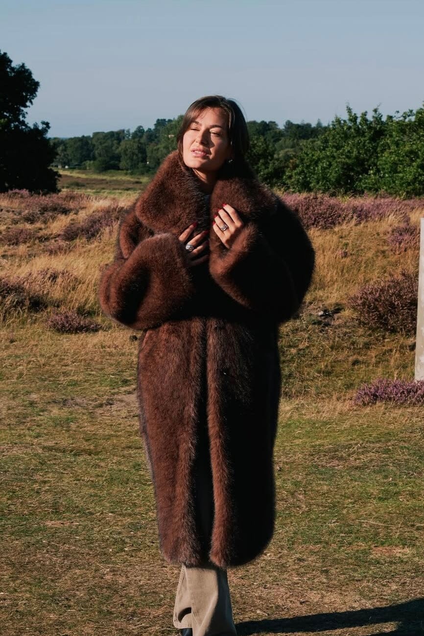 Neo Noir - Stephanie Faux Fur Long Jacket 165375 - 210 - Brown Jakker