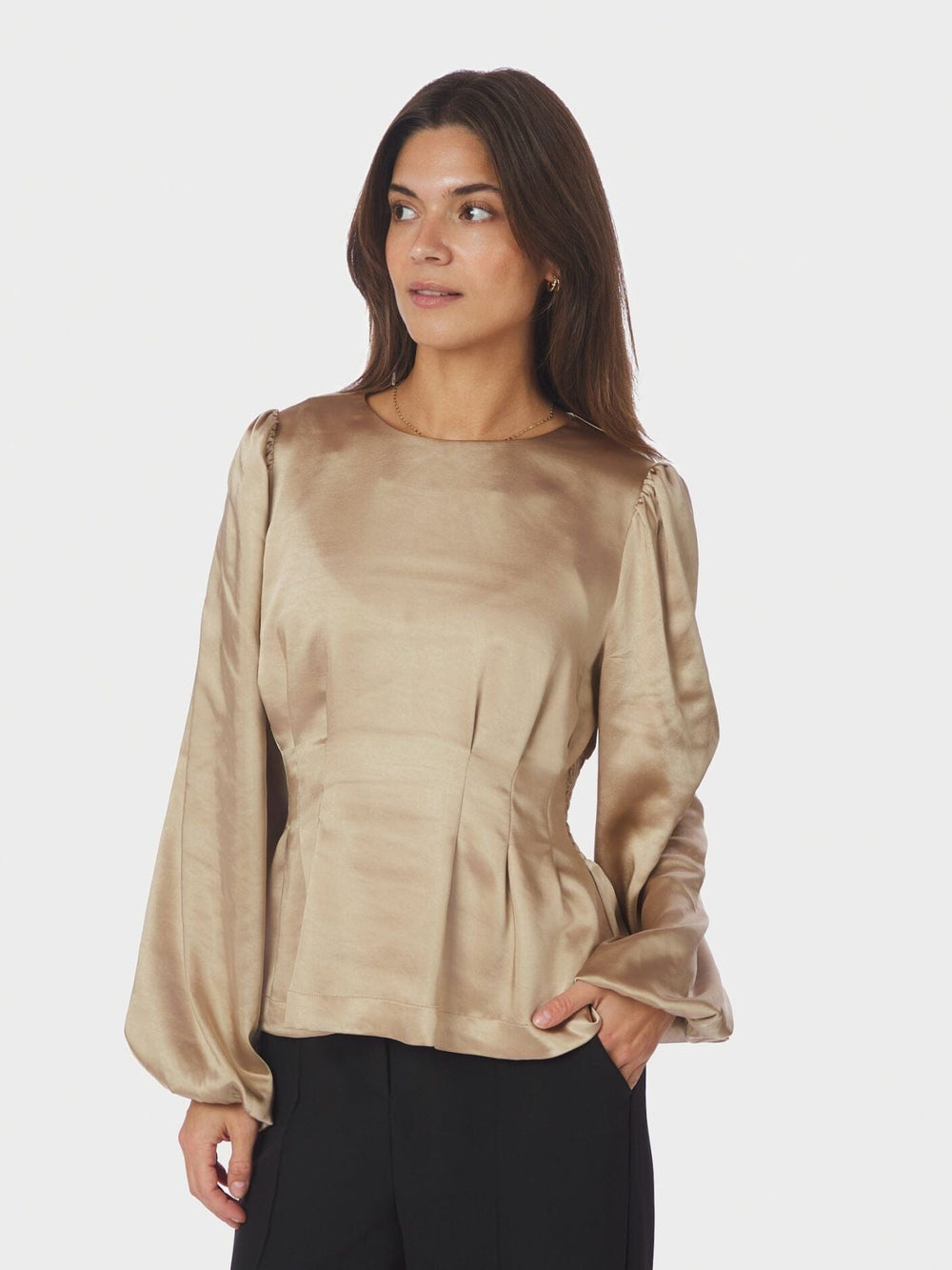 Neo Noir - Vanya Crushed Sateen Blouse 167481 - 221 - Gold Bluser