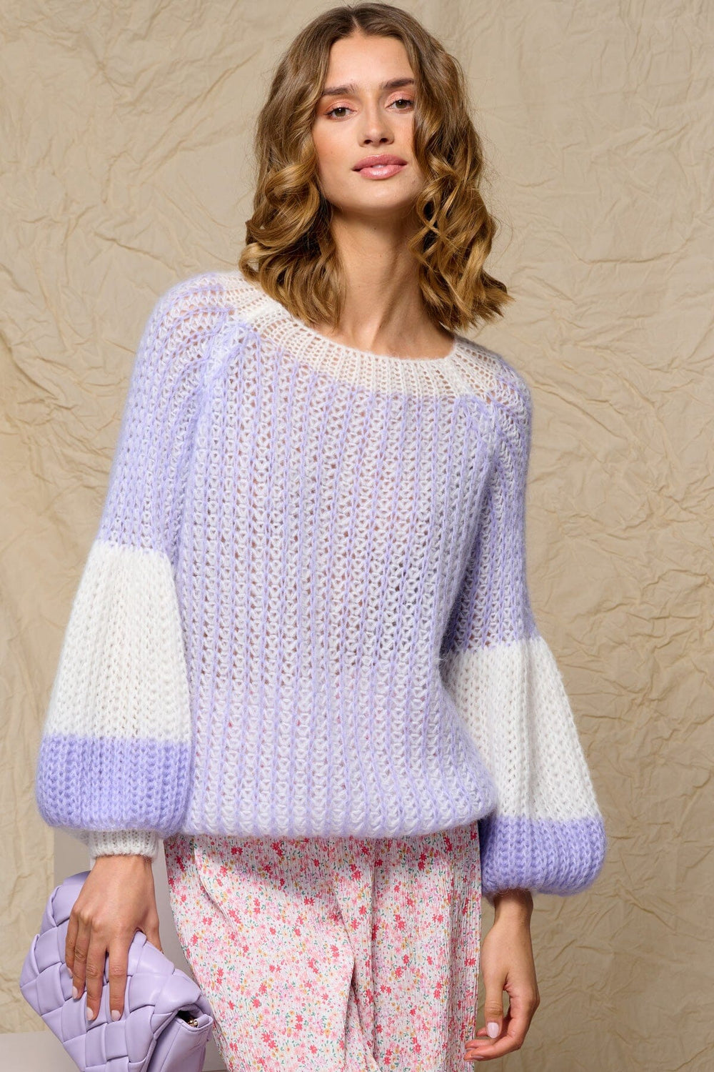 Noella - Liana Knit Sweater - Lavender/White Strikbluser
