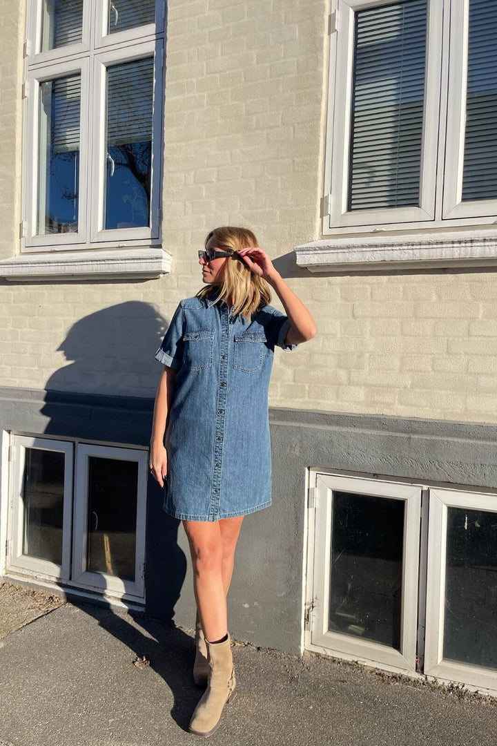 Noisy May - Nmnew Signe S/S Denim Dress Vi002Mb - 4460315 Medium Blue Denim Kjoler
