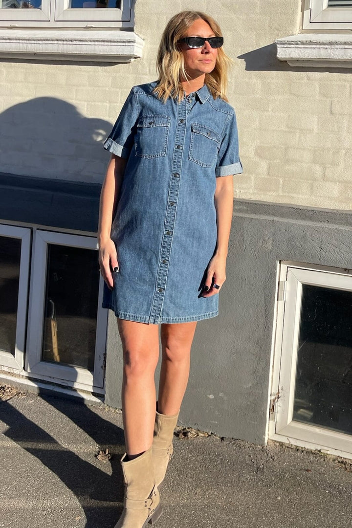 Noisy May - Nmnew Signe S/S Denim Dress Vi002Mb - 4460315 Medium Blue Denim Kjoler
