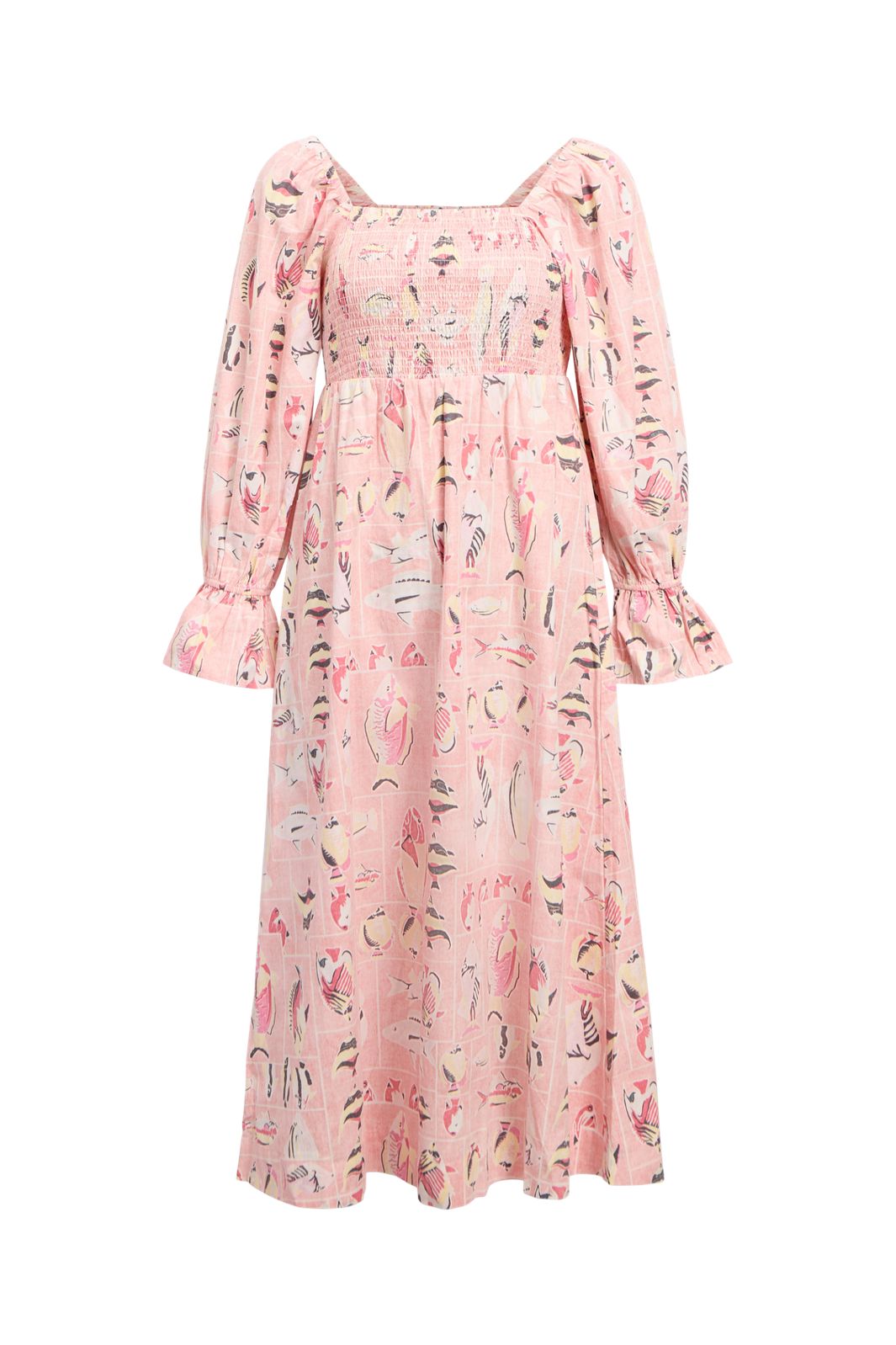 Object - Objaibizi Lo 3/4 Long Dress - 4821343 Pale Rosette Multi Color Fish Print