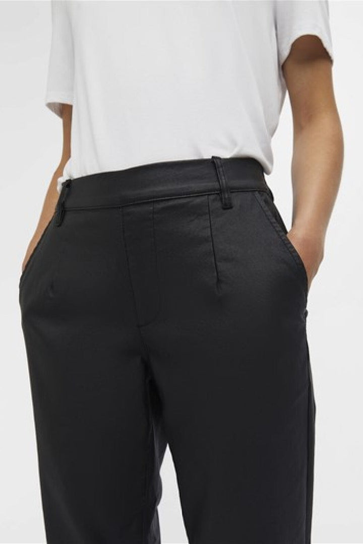 Object - Objbelle Lisa Coated Pant - 3556312 Black Bukser