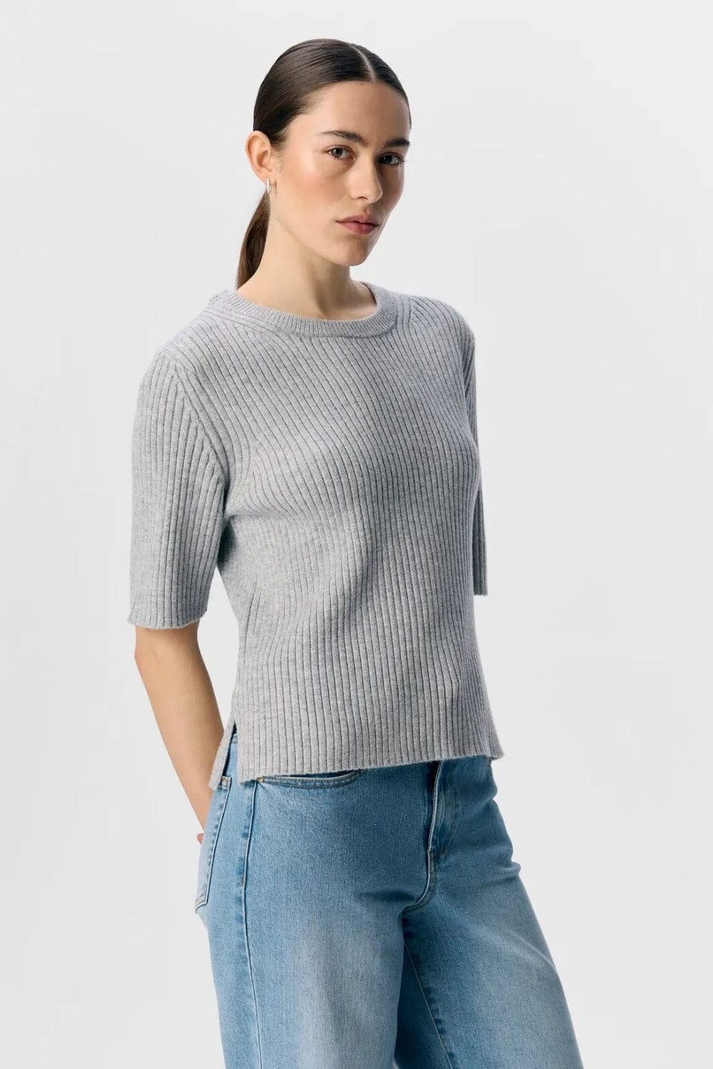 Object - Objelva 2/4 Re O-Neck Knit - 4788923 Light Grey Melange