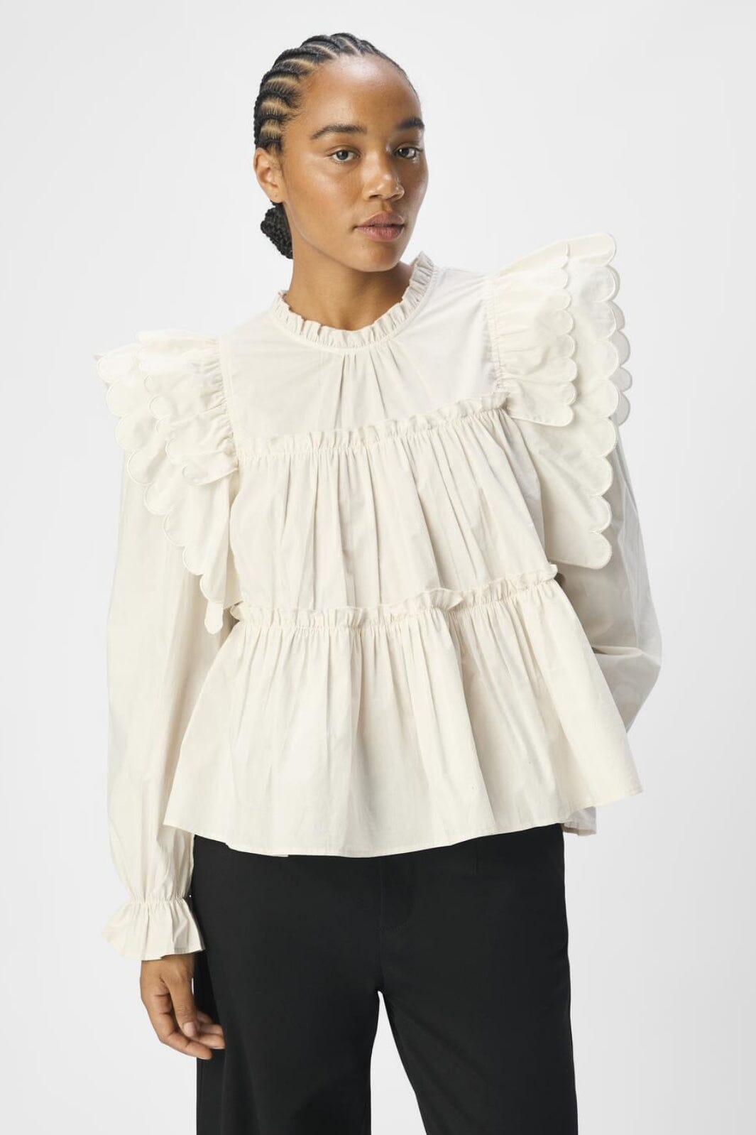 Object - Objhope L/S Top - 4781642 White Sand Bluser