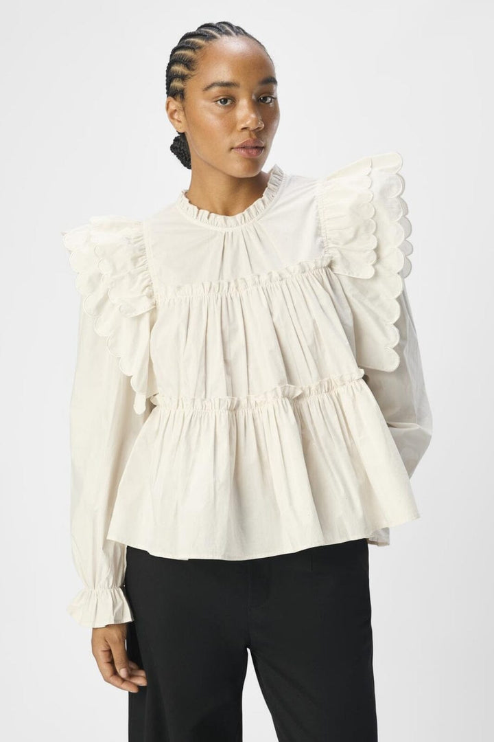 Object - Objhope L/S Top - 4781642 White Sand Bluser