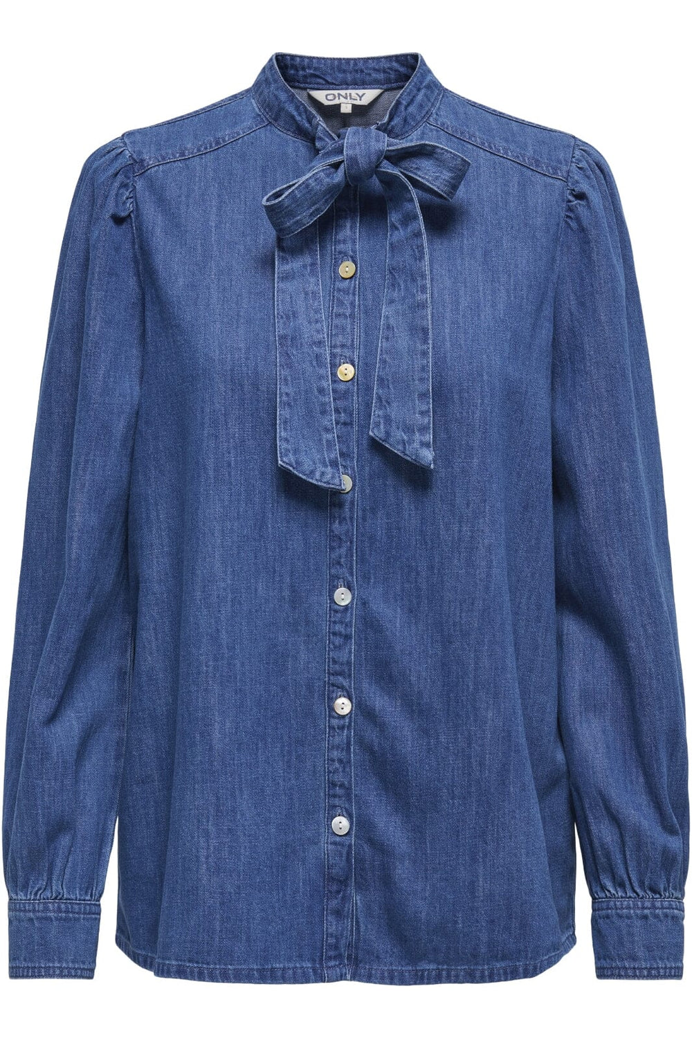 Only - Onlakira Ls Bow Shirt Qyt - 4658421 Medium Blue Denim Skjorter
