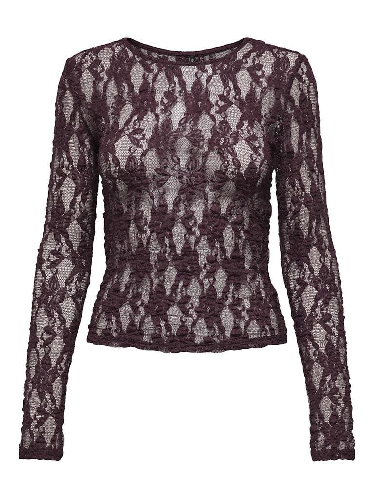 Only - Onlalba L/S Lace Top - 4907618 Decadent Chocolate Bluser
