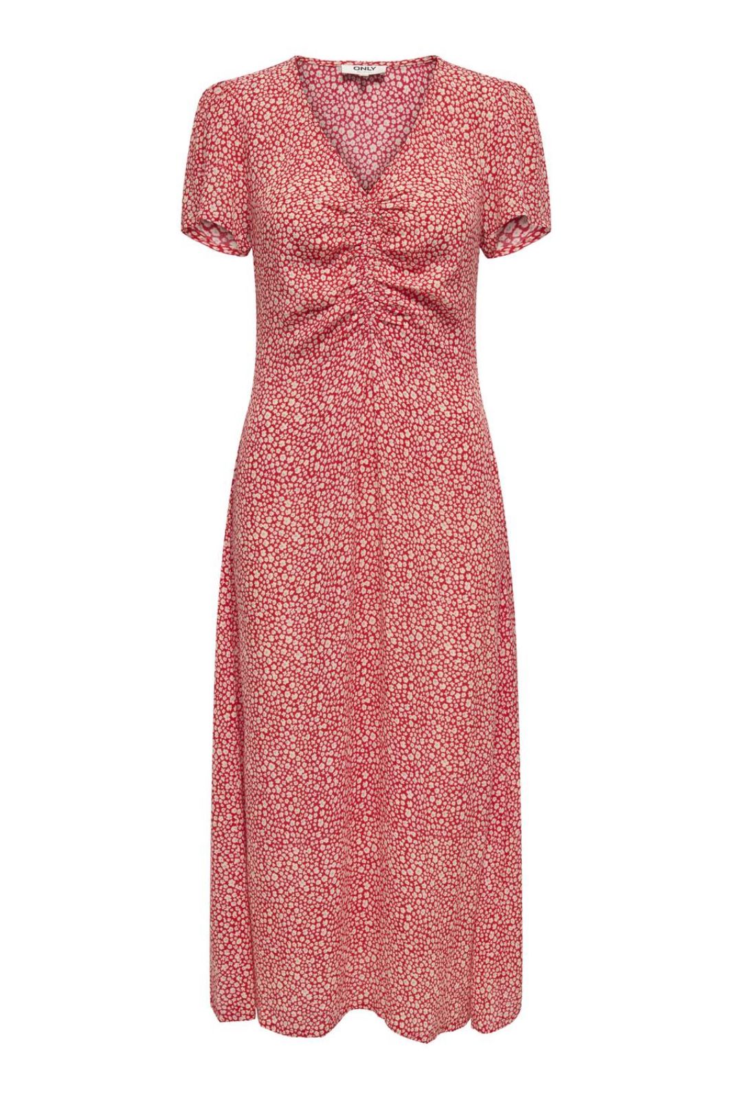 Only - Onlancona Ss V-Neck Dress Moch - 4823869 High Risk Red W Cloud Dancer Kjoler