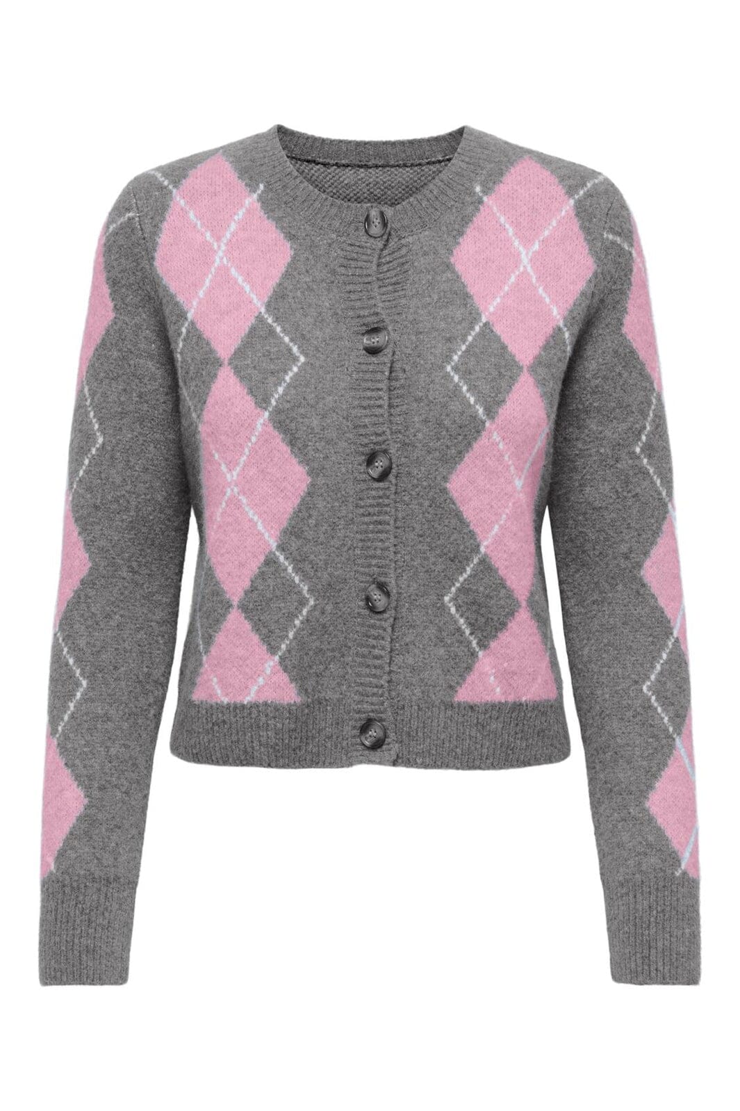 Only - Onlbrighton Life Ls Button Cardi Knt - 4973616 Medium Grey Melange Romance Rose/Birch/Horn Button