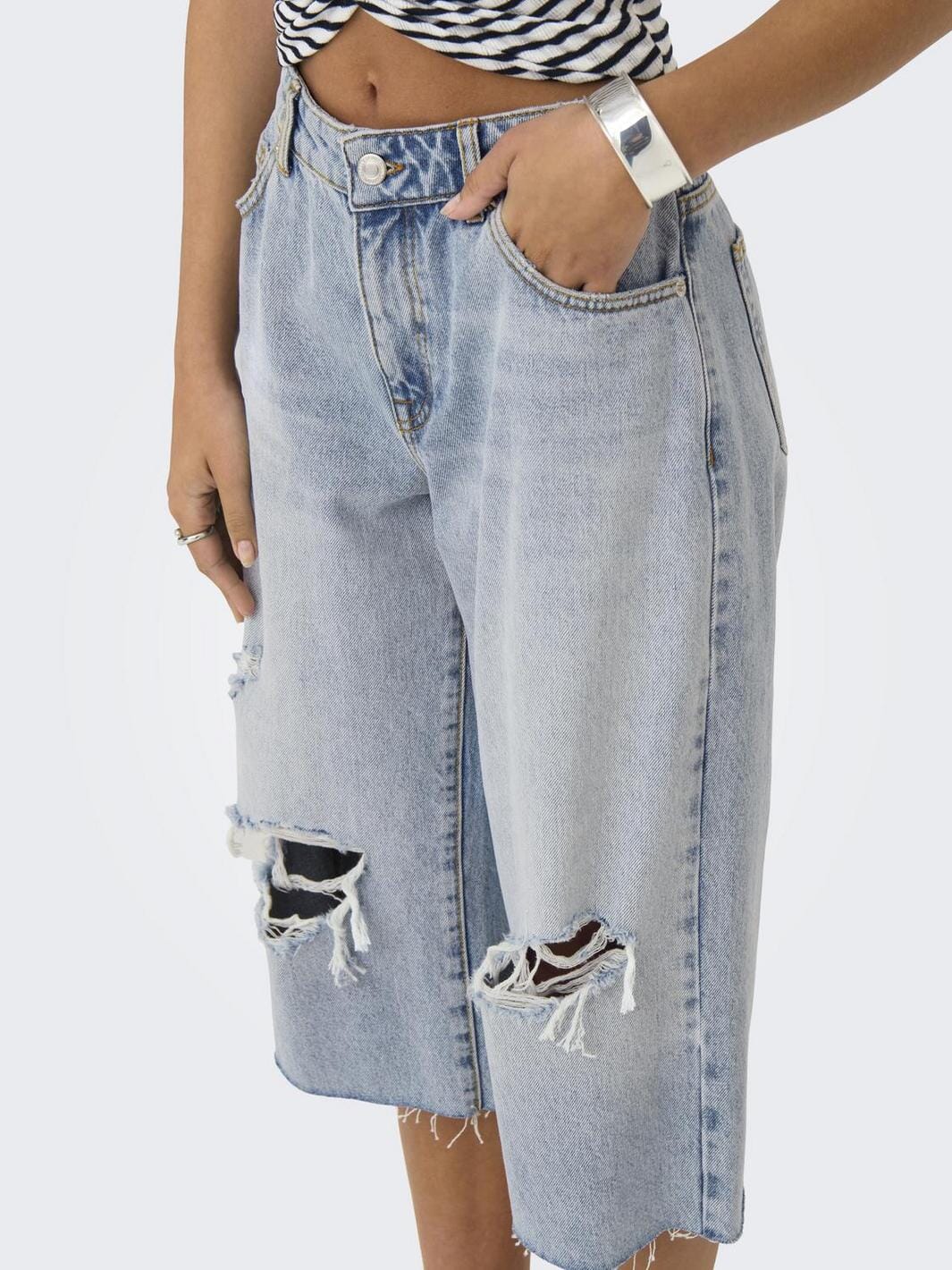 Only - Onlcobain Reg Dest W Long Shorts Tai - 4769481 Light Blue Denim