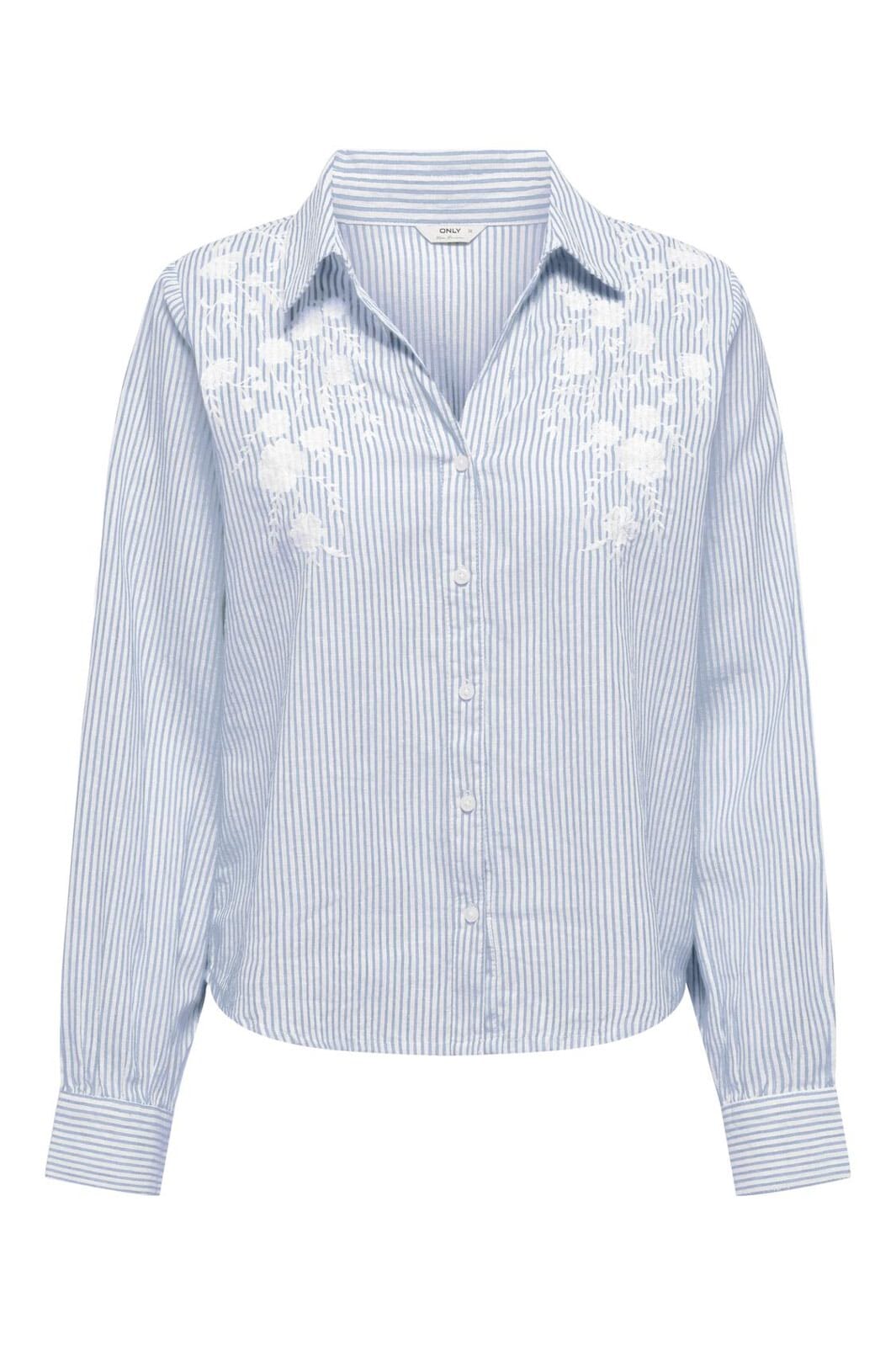 Only - Onlcosima L/S Emb Shirt - 4957791 Cashmere Blue W. White Emb