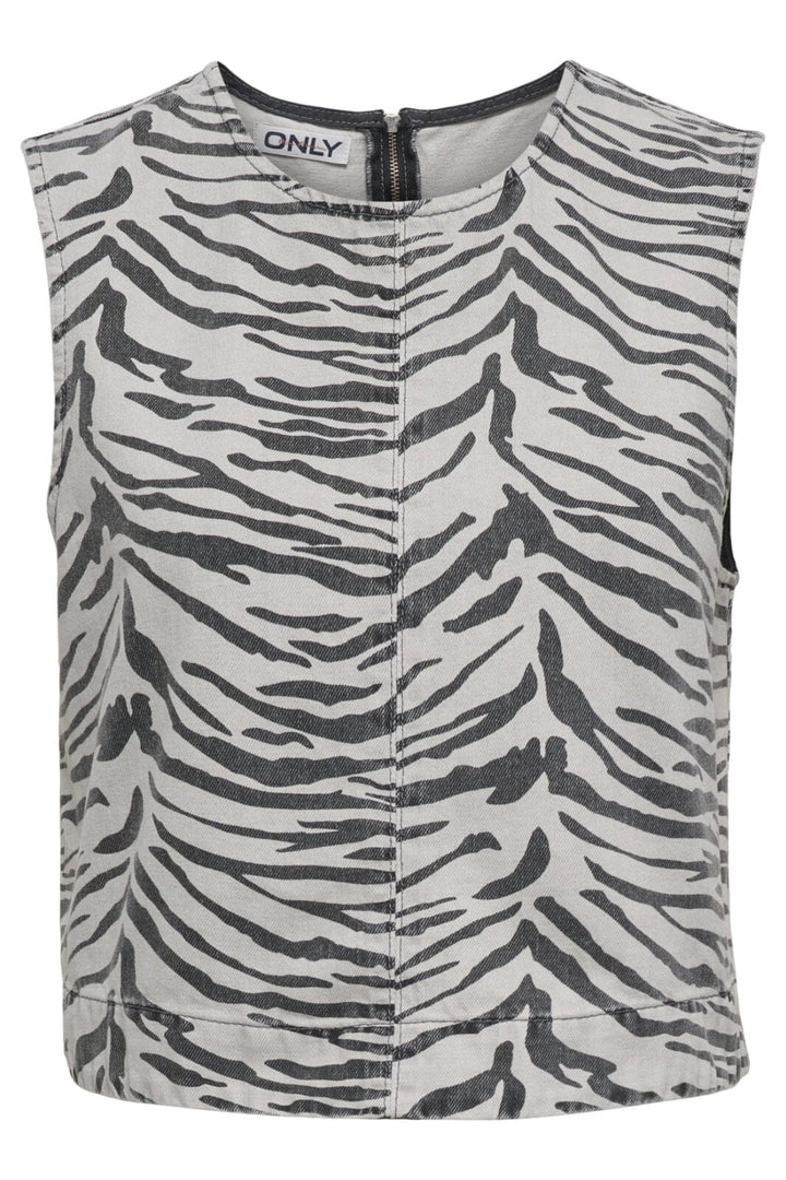 Only - Onldorsi Sl Zebra Top Sik - 4838986 Light Grey Denim Zebra Toppe