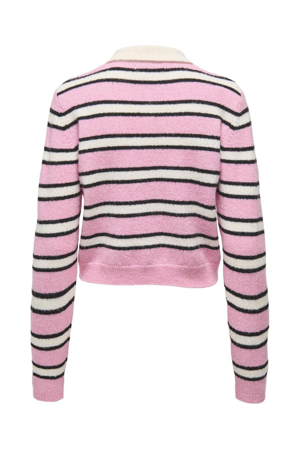 Only - Onlelie Ls Polo Pullover Knt - 4960030 Birch Sea Pink/Black/Blackbuttons