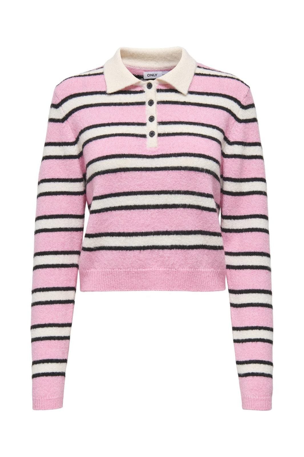 Only - Onlelie Ls Polo Pullover Knt - 4960030 Birch Sea Pink/Black/Blackbuttons