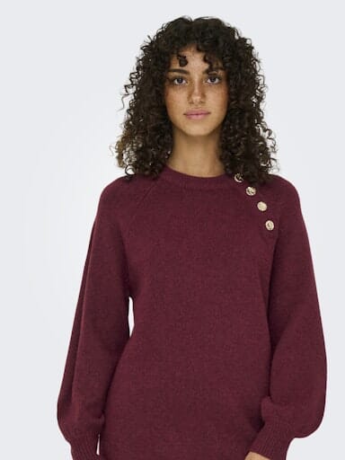 Only - Onlemma Life Ls Button Onec Dress Cc Knt - 4853471 Cabernet Melange/Gold Button Kjoler