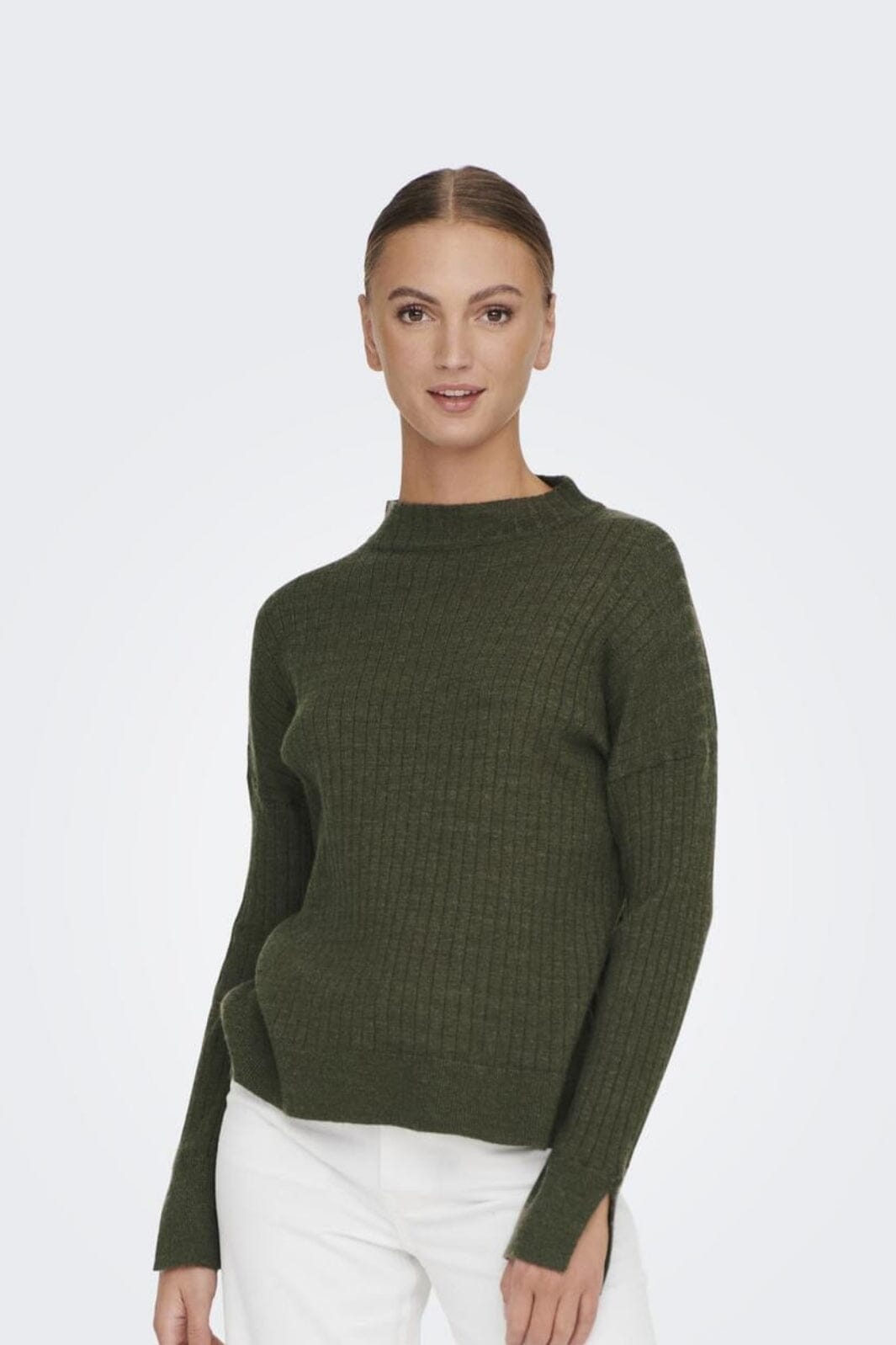 Only - Onlfia Katia L/S Rib Pullover Knt - 4110618 Kalamata Strikbluser