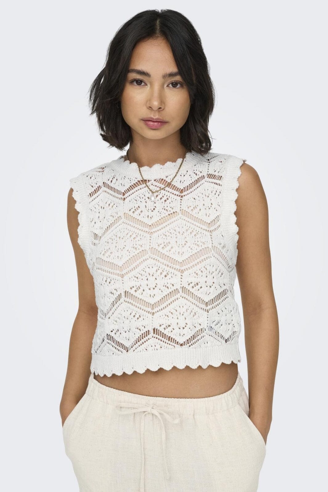 Only - Onlfrida Life Sl Structure Top Knt - 4429424 Cloud Dancer Toppe