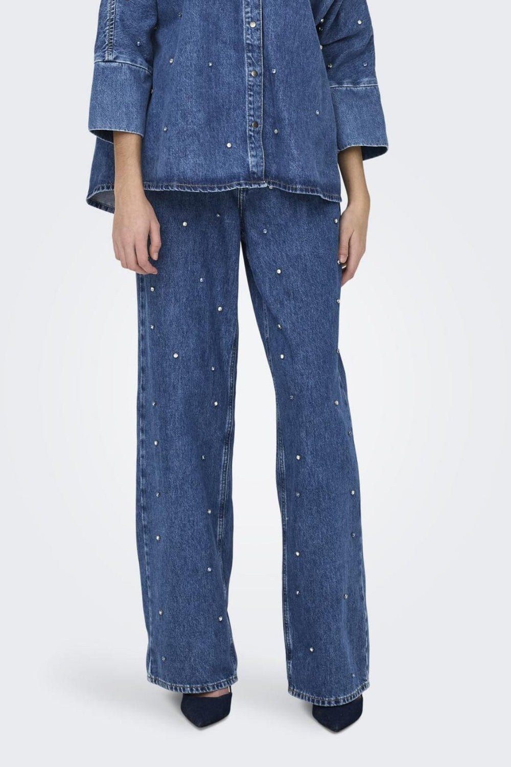 Only - Onlhope Wide Rhinestone - 4364437 Medium Blue Denim Jeans