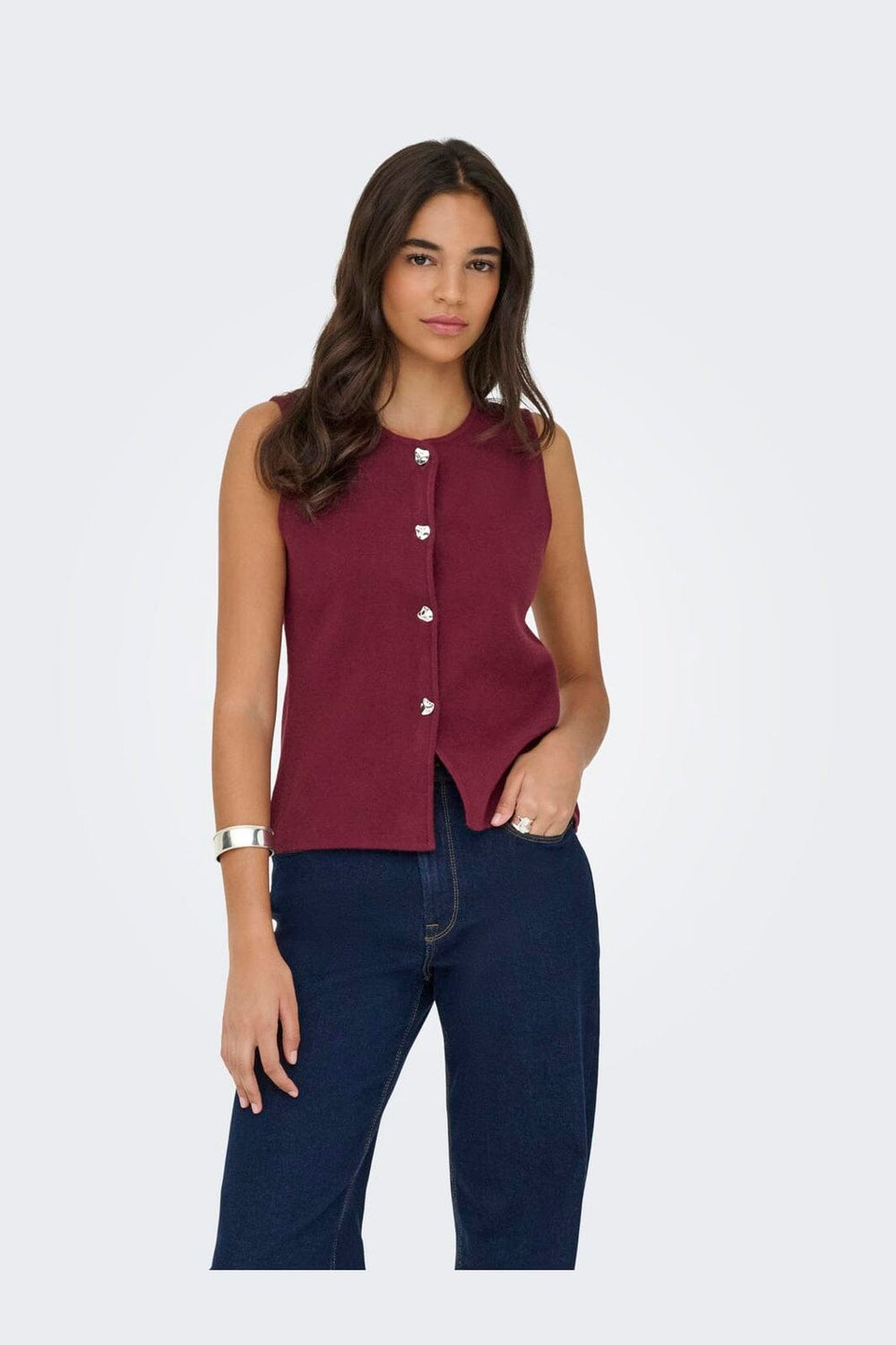 Only - Onlibi Button Sl Vest Cc Knt - 4947078 Zinfandel Silver Button