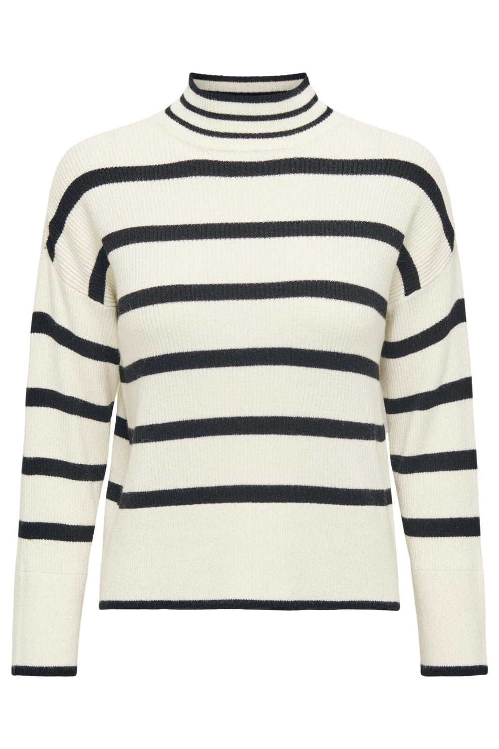 Only - Onlibi L/S Highneck Pullover Knt - 4031224 Whitecap Gray W.Melange/Black Strikbluser