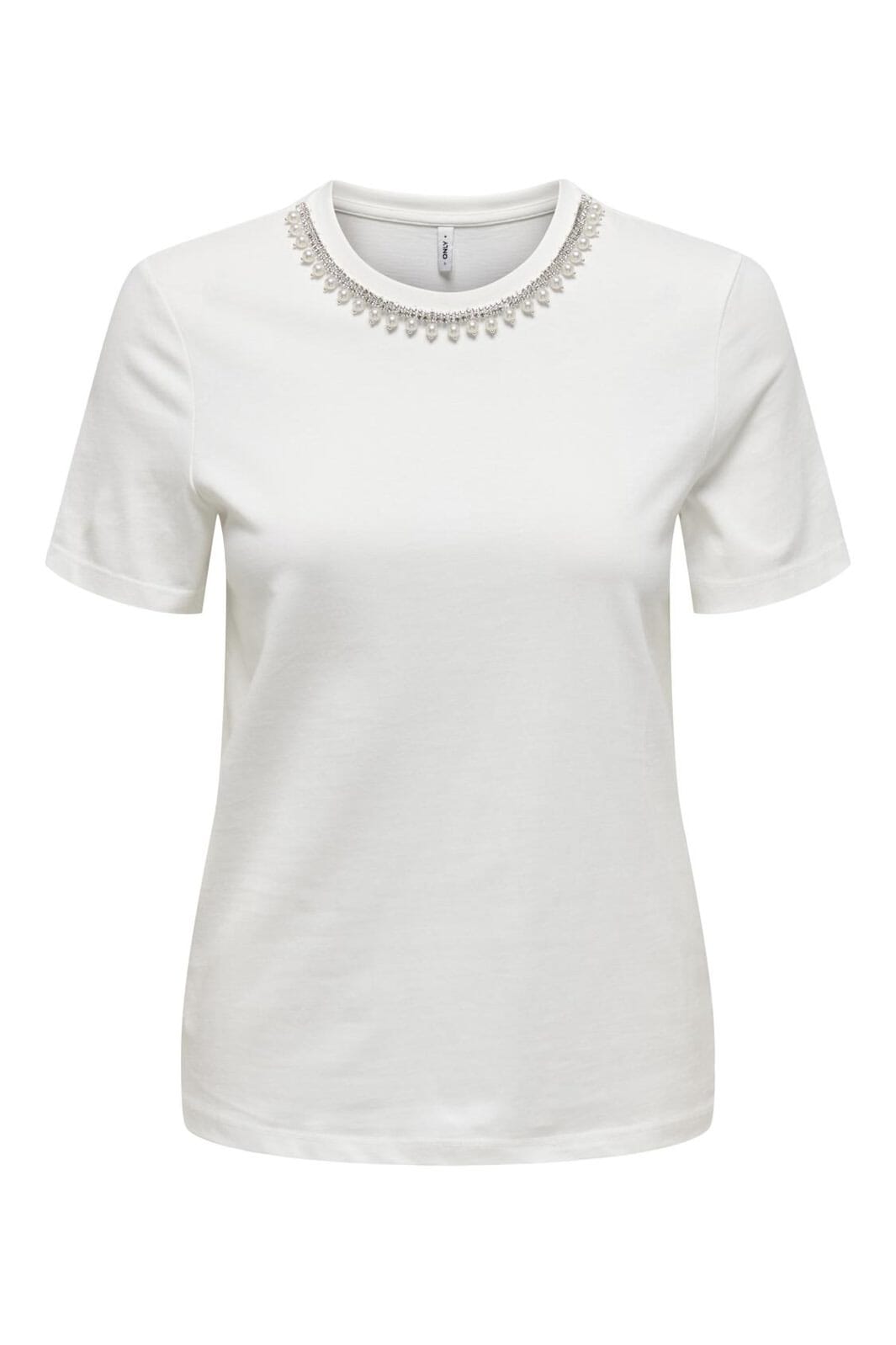 Only - Onljolly Life S/S Reg Pearl Top - 4952188 Cloud Dancer Pearl Emb Necklace