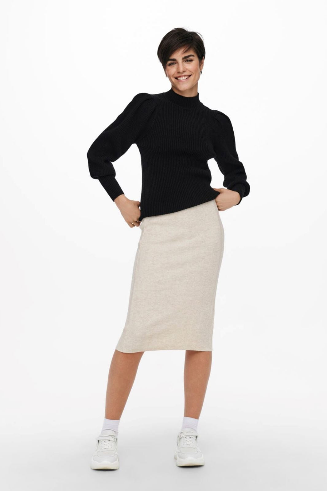 Only - Onlkatia L/S Highneck Pullover Knt - 3716990 Black Strikbluser