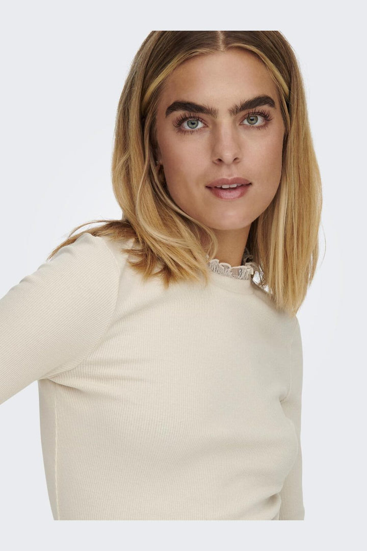 Only - Onlleslie L/S Lace Mix Top - 4071079 Birch