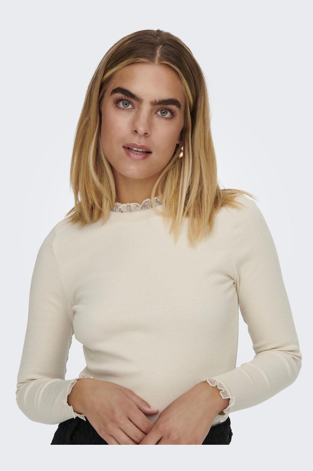 Only - Onlleslie L/S Lace Mix Top - 4071079 Birch