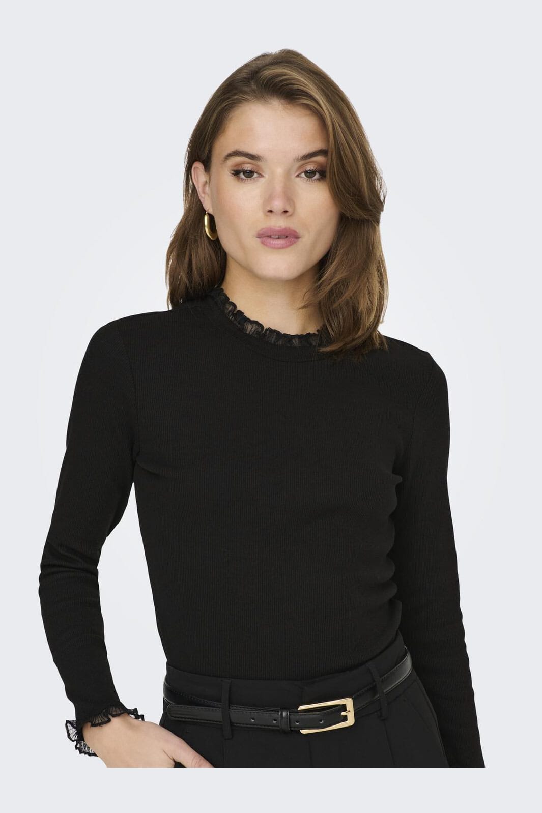 Only - Onlleslie L/S Lace Mix Top - 4141119 Black