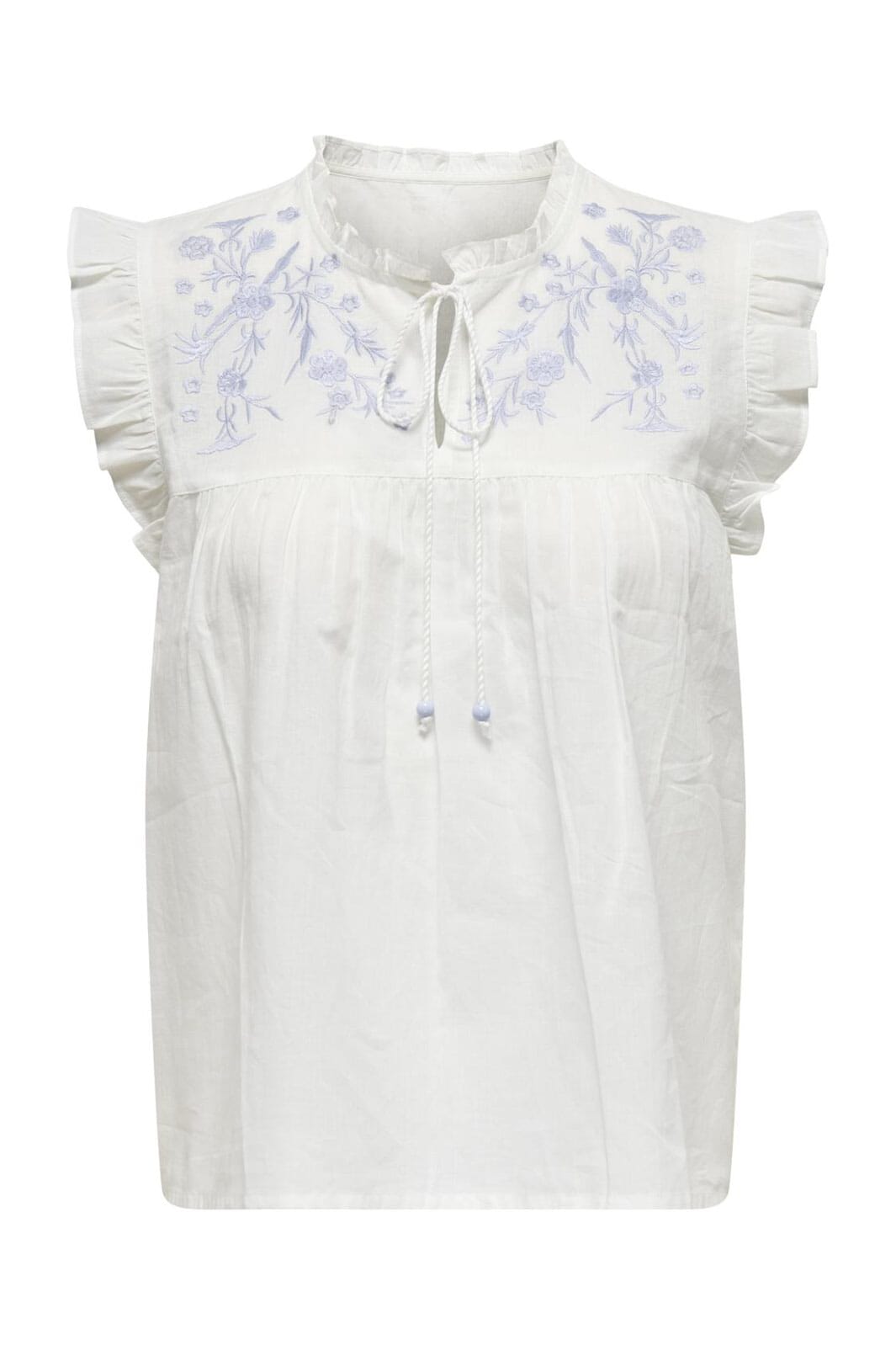 Only - Onllessy S/L Emb Top - 4678688 Cloud Dancer Cashmere Blue Embroidery