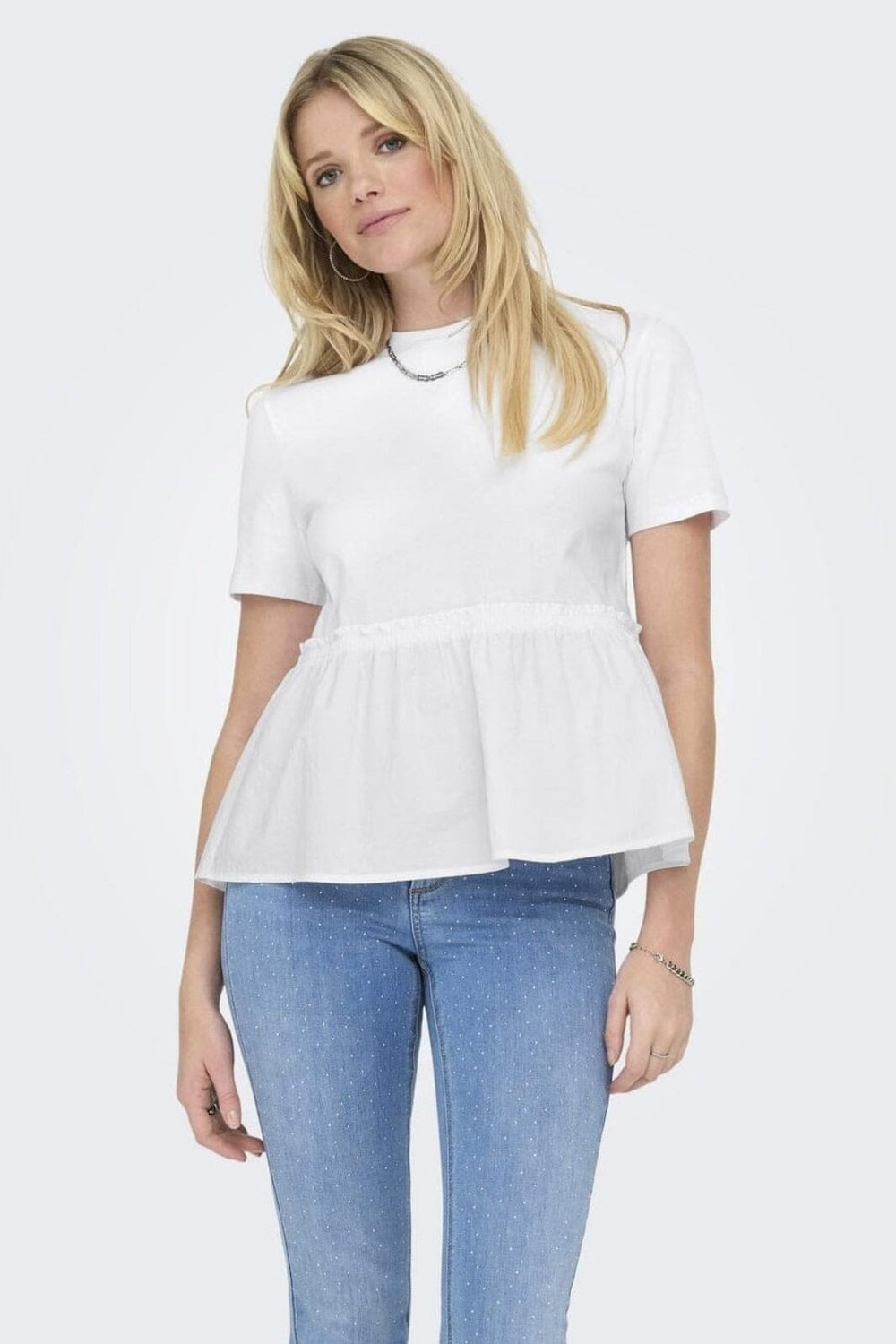Only - Onllia S/S O-Neck Mix Top Box - 4772893 Bright White