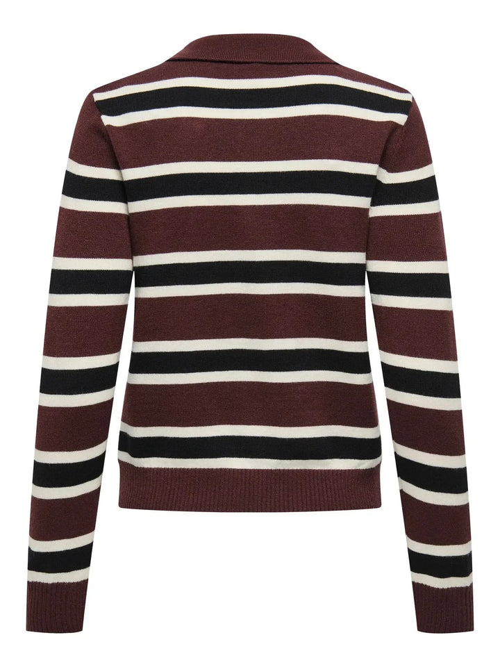 Only - Onllondon Ls Stripe Polo Cc Knt - 4947495 Decadent Chocolate Babys Breath/Black/Dtm Button Strikbluser