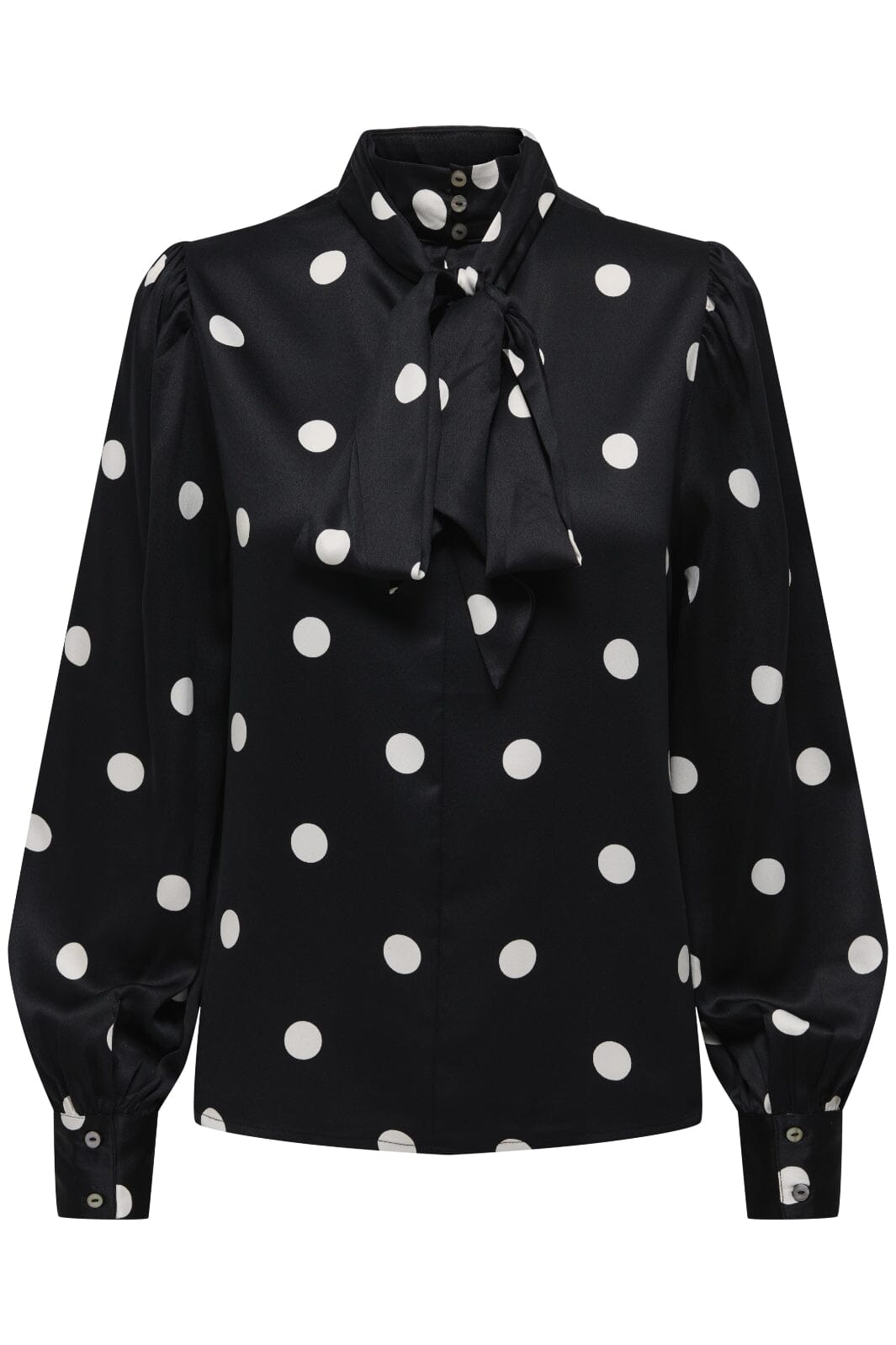 Only - Onllydia L/S Satin Bow Shirt - 4990930 Black White Dots