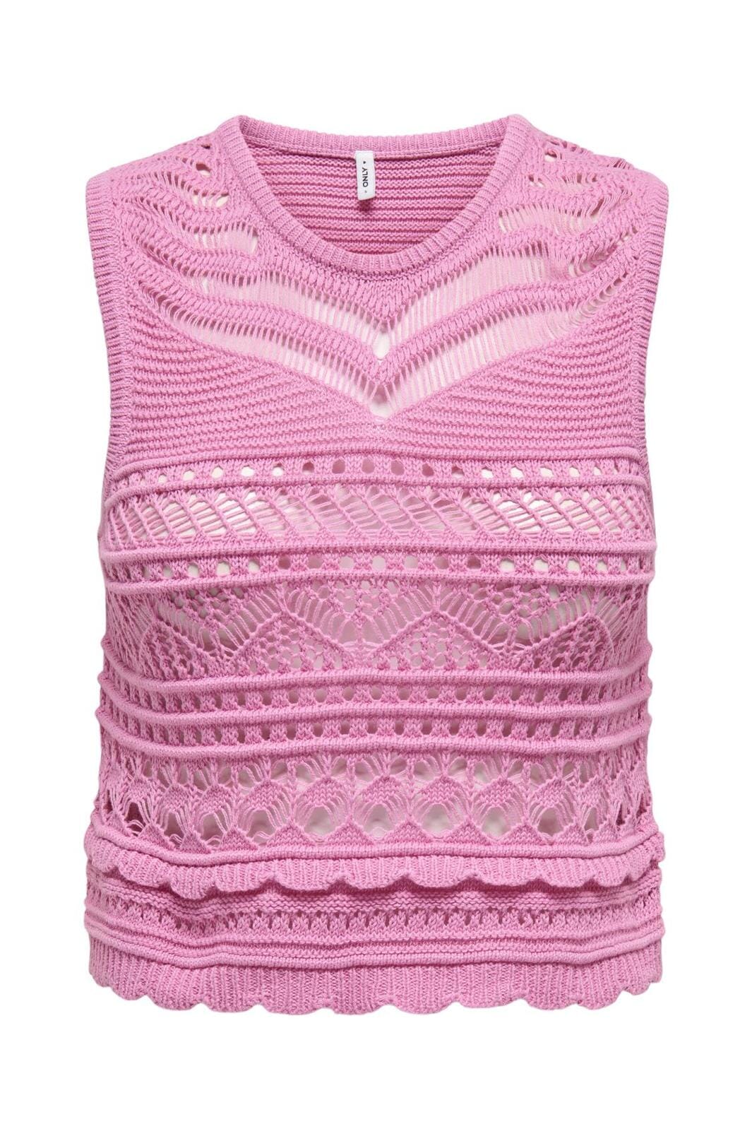 Only - Onlpaula Sl O-Neck Top Knt - 4710551 Fuchsia Pink