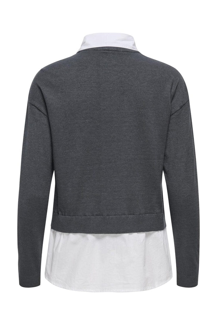 Only - Onlpayson Ls Mix Pullover Knt - 4894557 Dark Grey Melange Cloud Dancer Woven