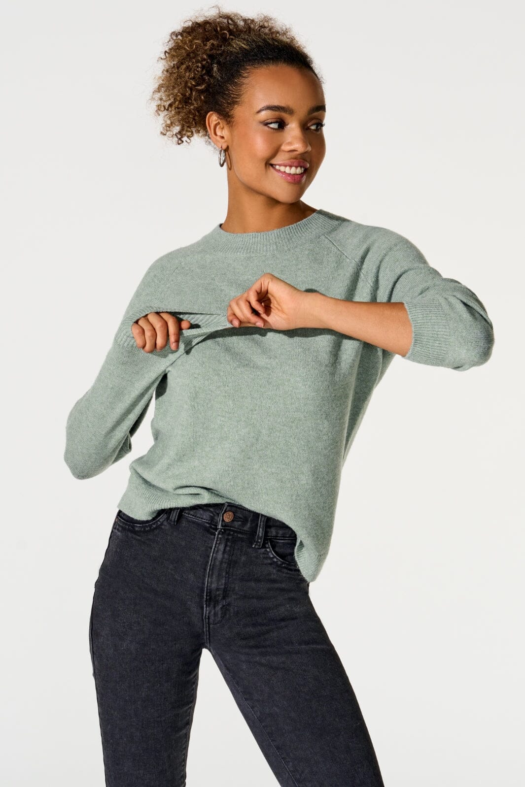 Only - Onlrica Life L/S Pullover Knt - 3601186 Chinois Green White Melange Strikbluser