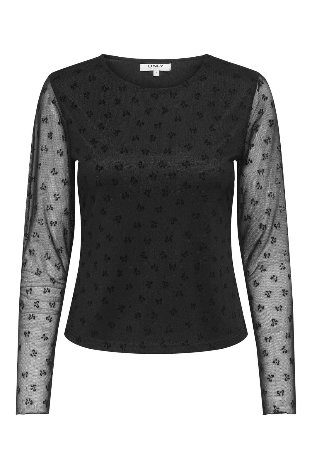 Only - Onlsiena Mesh Flock L/S Top - 4900373 Black W. Black Flock Bows