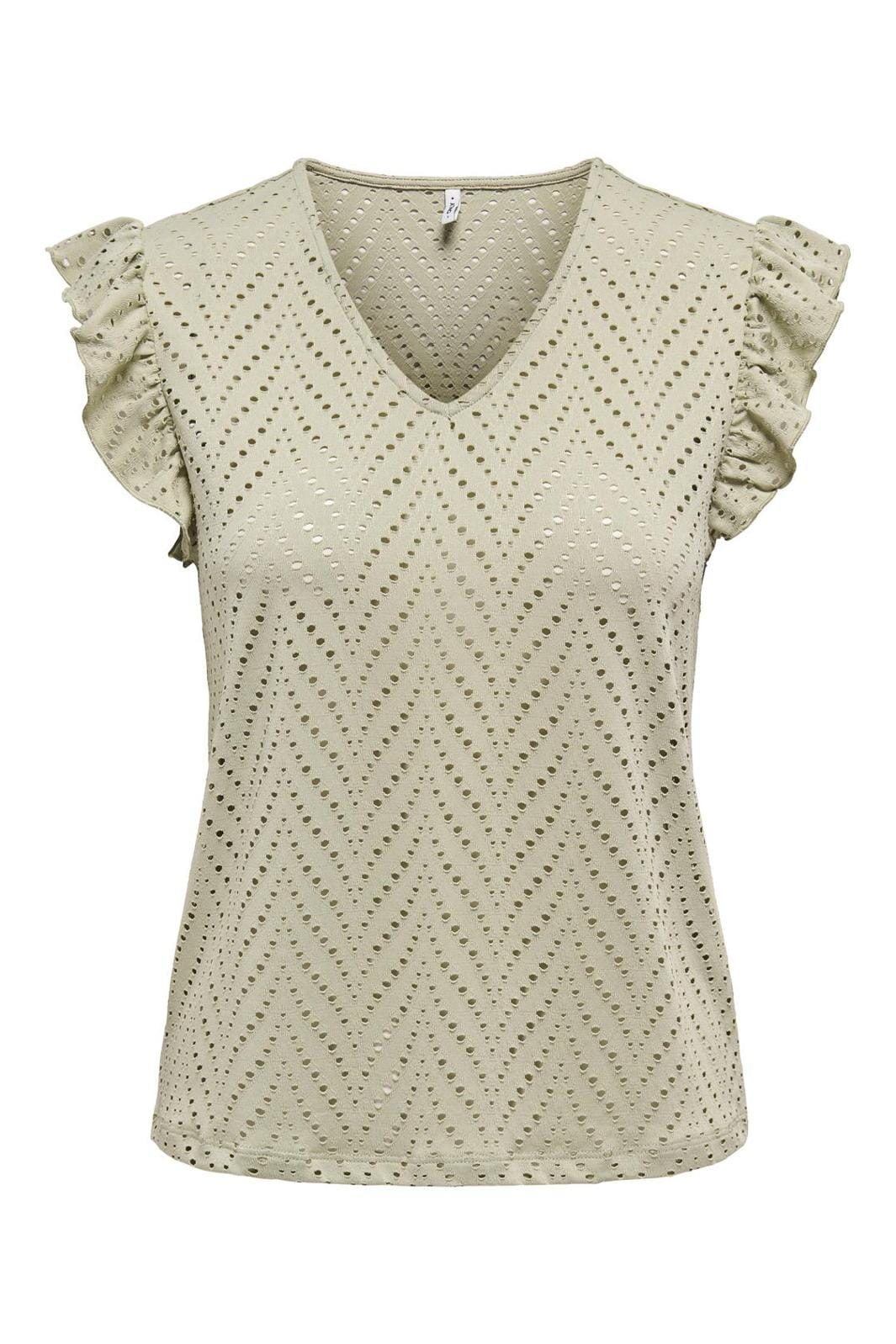 Only - Onlsmilla S/L V-Neck Frill Top - 4766346 Elm Boho