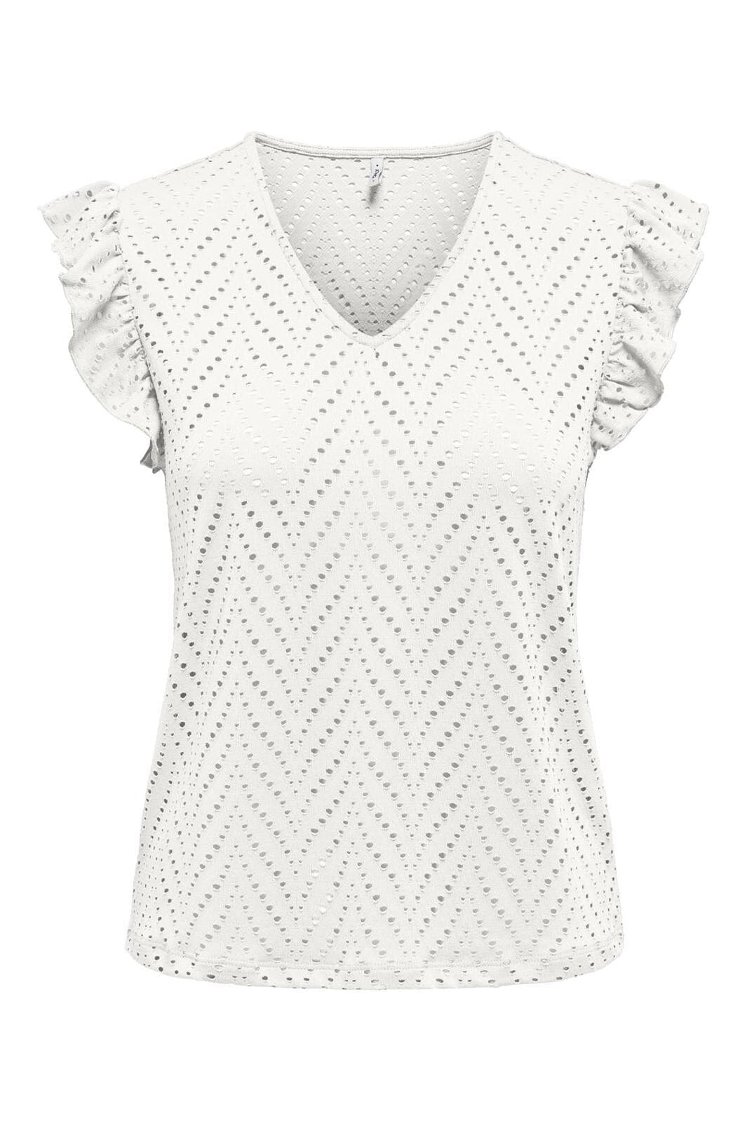 Only - Onlsmilla S/L V-Neck Frill Top - 4793555 Cloud Dancer Boho