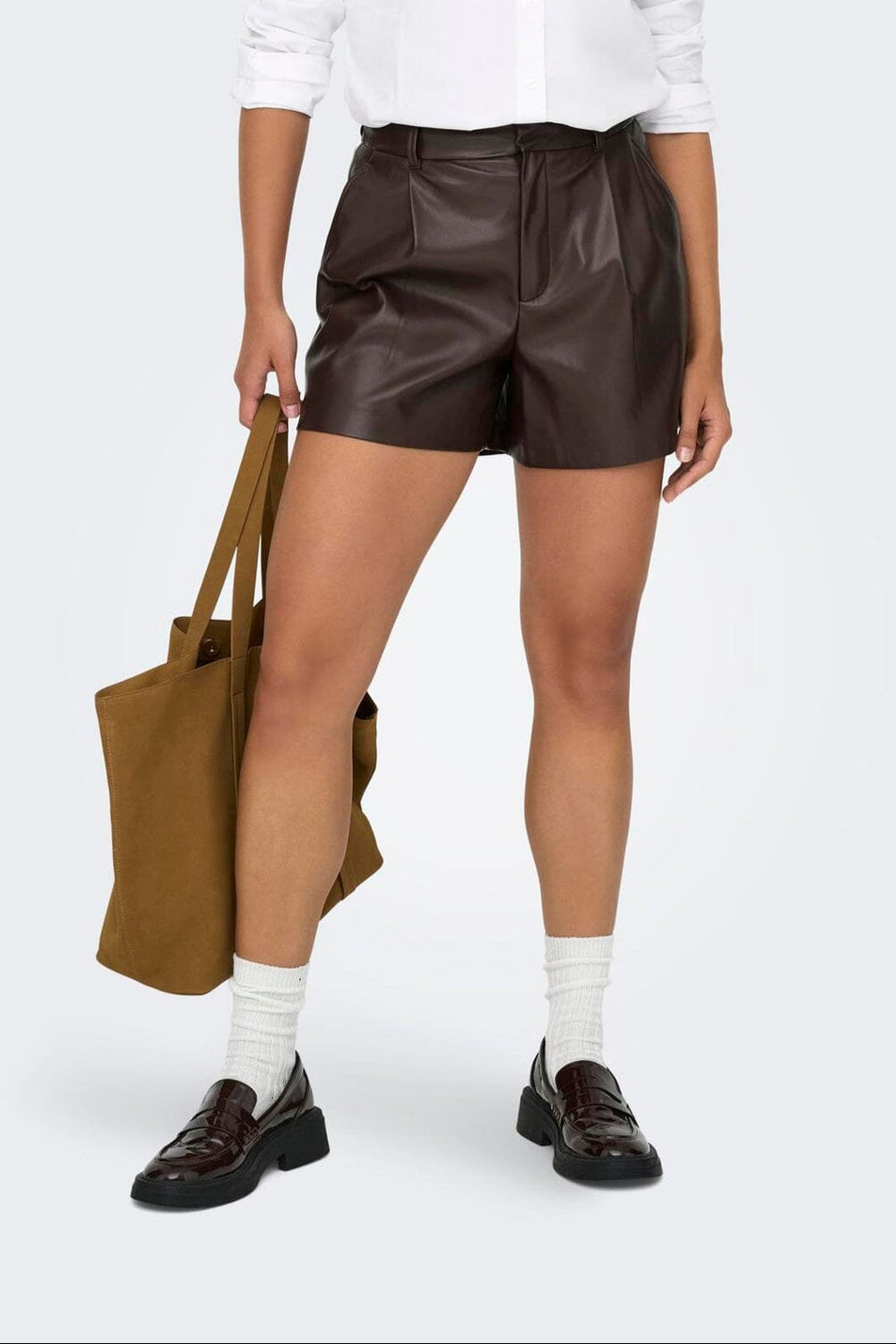 Only - Onlsmooth Faux Lea Shorts 2 - 4877047 Seal Brown