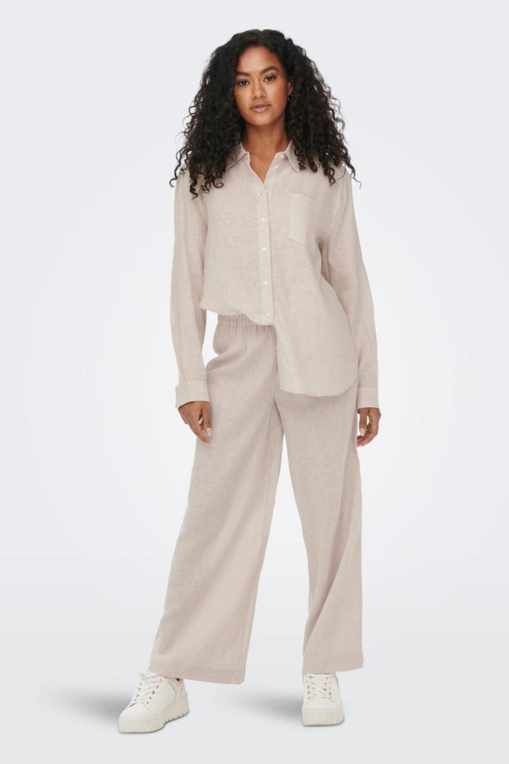 Only - Onltokyo L/S Linen Blend Shirt - 3996894 Moonbeam Skjorter