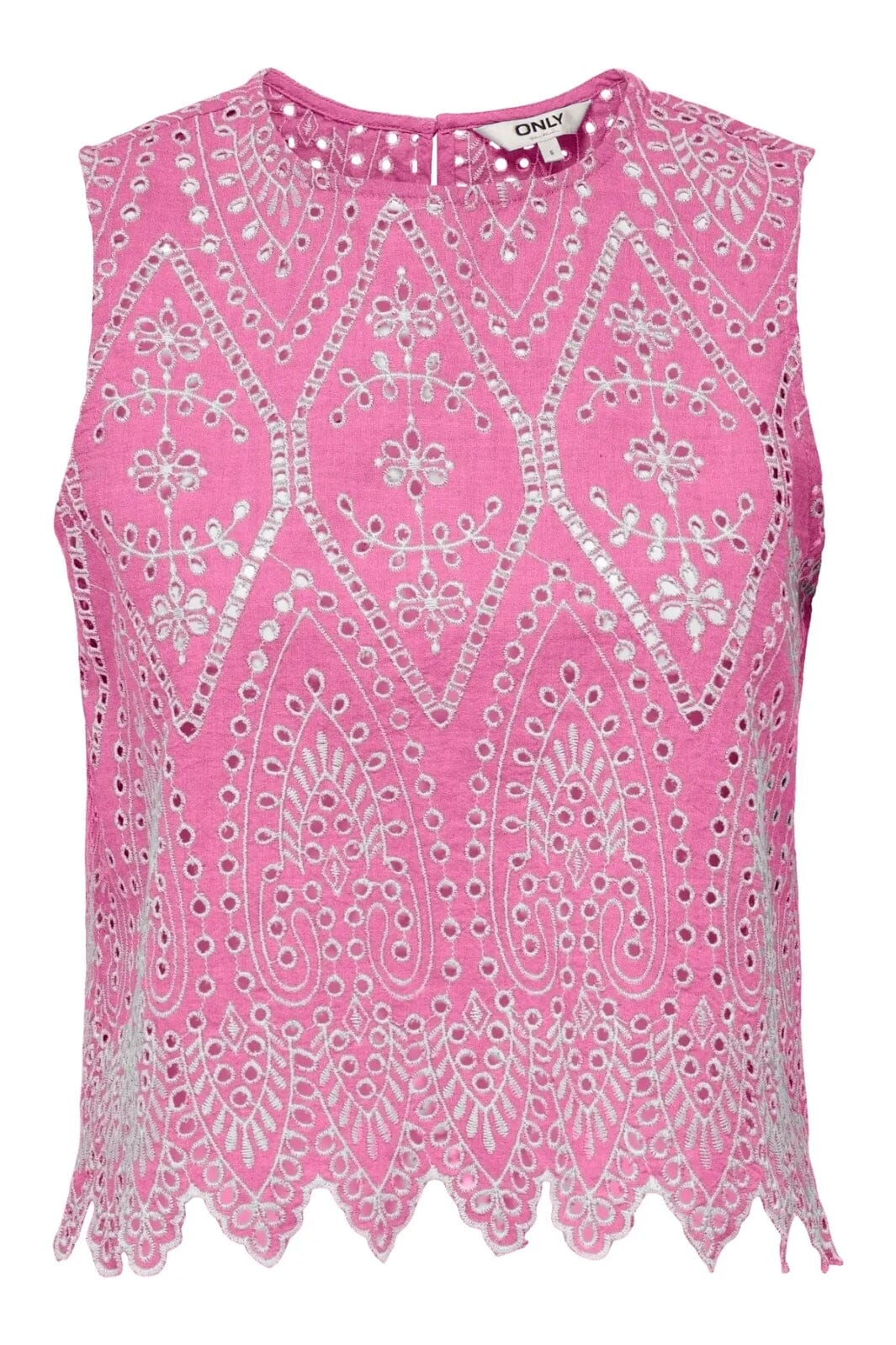 Only - Onltulum Sl Emb Top - 4764210 Fuchsia Pink Bright White Emb. Toppe