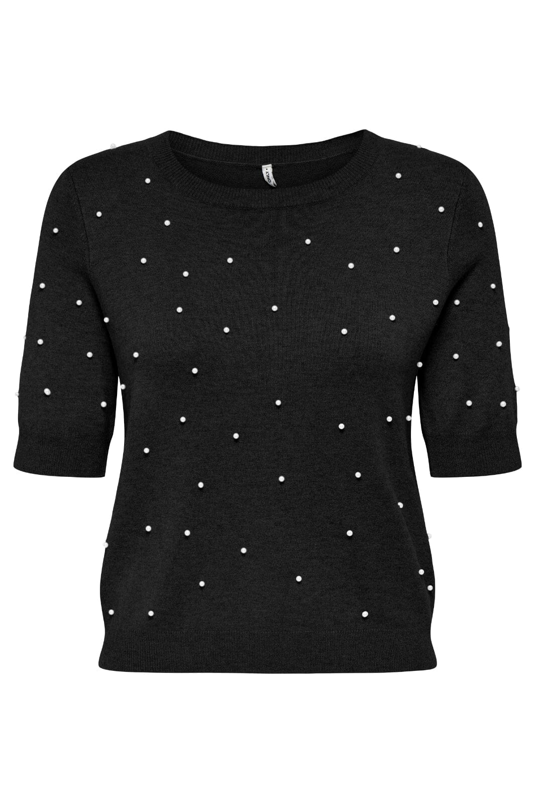 Only - Onlvenice Life Ss Pearl O-Neck Knt - 4894634 Black White Pearls Toppe