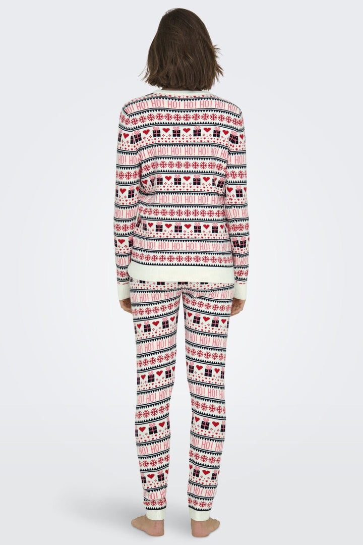 Only - Onlxmas Present Ls O-Neck Knt - 4631335 Cloud Dancer High Risk Red/Night Sky/Bonbon Jul