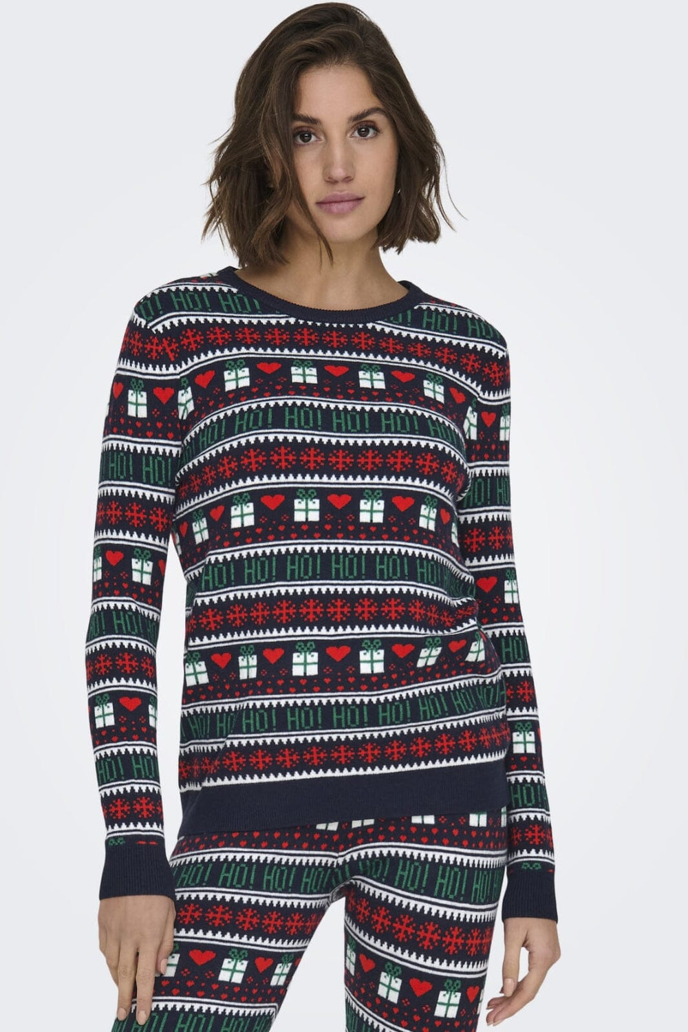 Only - Onlxmas Present Ls O-Neck Knt - 4631357 Night Sky Cloud D/High Risk Red/Green Jacket Jul