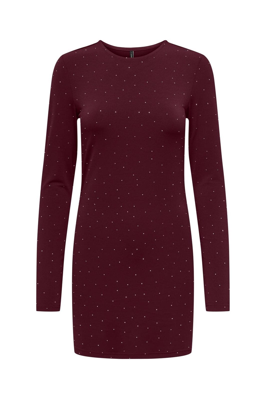 Only - Onlzita L/S O-Neck Short Dress Bf - 4929052 Cabernet Silver Rhinestones